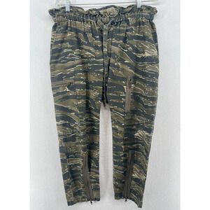 CURRENT/ELLIOTT Pants 1 Cotton Linen Camo Paperbag Cargo Drop Crotch Green